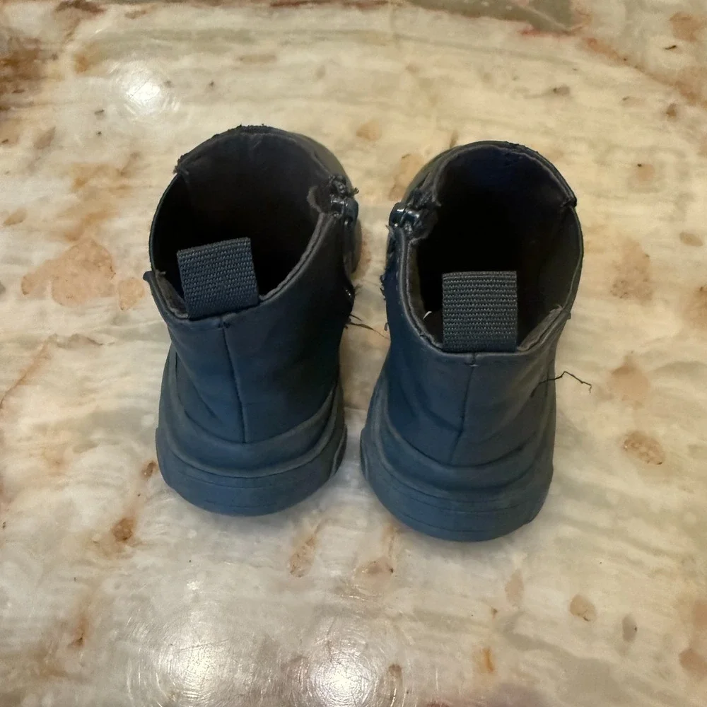 Zara‎ Kids Chelsea Boots Black Zipper Patent Lug Sole Round Toe Size EU 21